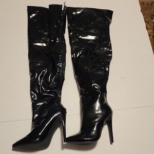 Black Patent Leather Over-the-Knee Boots
